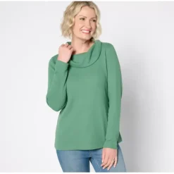 Essentials Waffle Knit Long-Sleeve Cowl Neck Top - a world of fashionable women's clothing, including a wide selection of dresses and trendy accessories.< Fashion