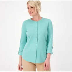 Isaac Mizrahi Live! Essentials Pima Cotton Button Front Top - a world of fashionable women's clothing, including a wide selection of dresses and trendy accessories.> Shop