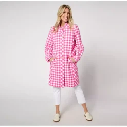 Isaac Mizrahi Live! Petite Gingham Button Front Car Coat - a world of fashionable women's clothing, including a wide selection of dresses and trendy accessories.> Shop