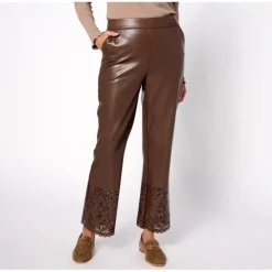 Isaac Mizrahi Live! Tall Perforated Hem Faux Leather Pants - a world of fashionable women's clothing, including a wide selection of dresses and trendy accessories.> Sale