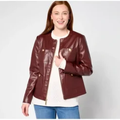Joan Rivers Faux Leather Lady Jacket with Printed Leopard Lining - a world of fashionable women's clothing, including a wide selection of dresses and trendy accessories.> Clearance