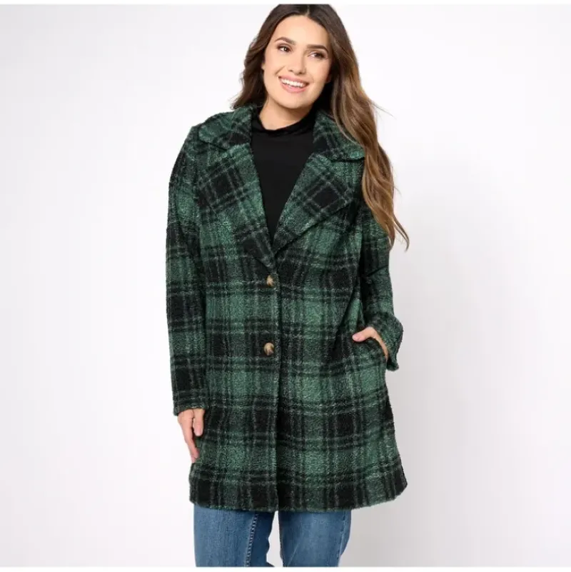 Joan Rivers Regular Plaid Sherpa Teddy Coat - a world of fashionable women's clothing, including a wide selection of dresses and trendy accessories.> Sale