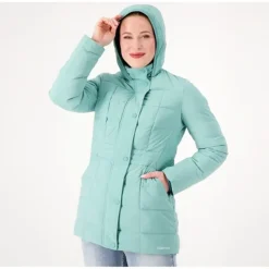 Lands' End Regular Comfort Stretch Mixed Quilted Down Coat - a world of fashionable women's clothing, including a wide selection of dresses and trendy accessories.> Store