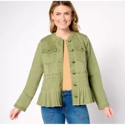 LOGO by Lori Goldstein Twill Jacket w/ Pleated Peplum - a world of fashionable women's clothing, including a wide selection of dresses and trendy accessories.> Flash Sale