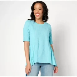 LOGO Lavish by Lori Goldstein Eyelet Elbow Sleeve Blouse - a world of fashionable women's clothing, including a wide selection of dresses and trendy accessories.> Cheap