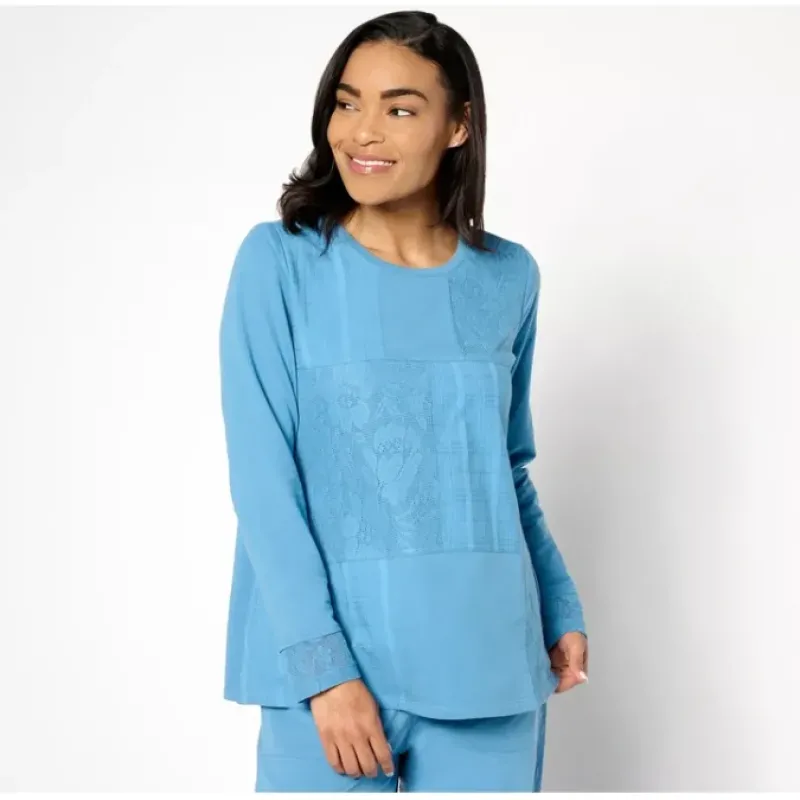 LOGO Life by Lori Goldstein French Terry Top With Crochet Lace - a world of fashionable women's clothing, including a wide selection of dresses and trendy accessories.< Dresses