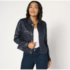 nicole by Nicole Miller Coated Denim Jacket-Navy - a world of fashionable women's clothing, including a wide selection of dresses and trendy accessories.> Hot
