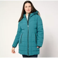 Nuage Stretch Puffer Coat with Attached Hood - a world of fashionable women's clothing, including a wide selection of dresses and trendy accessories.> Outlet
