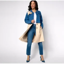 Peace Love World Black Label Mixed Media Button Front Trench - a world of fashionable women's clothing, including a wide selection of dresses and trendy accessories.> Flash Sale