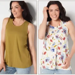 Printed/ Solid Set of Two Swing Tank Tops - a world of fashionable women's clothing, including a wide selection of dresses and trendy accessories.> Hot