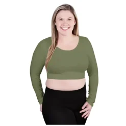 skinnytees Long Sleeve Crop Top - Plus - a world of fashionable women's clothing, including a wide selection of dresses and trendy accessories.< Fashion