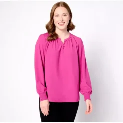 Split V Blouse with Smocked Cuff - a world of fashionable women's clothing, including a wide selection of dresses and trendy accessories.< Fashion