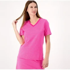 Sport Savvy French Terry Stripe V-Neck Short Sleeve Tee - a world of fashionable women's clothing, including a wide selection of dresses and trendy accessories.< Fashion