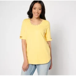 Sport Savvy Twist Elbow Sleeve Scoopneck Top - a world of fashionable women's clothing, including a wide selection of dresses and trendy accessories.< Fashion