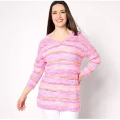 Striped V-Neck 3/4 Sleeve Sweater - a world of fashionable women's clothing, including a wide selection of dresses and trendy accessories.< Fashion