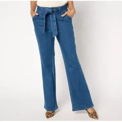 Studio Park x Shawn Killinger Petite Self-Belted Flare Jean - a world of fashionable women's clothing, including a wide selection of dresses and trendy accessories.< Fashion