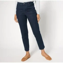 Susan Graver Petite Ankle Length Tapered Jean - Indigo - a world of fashionable women's clothing, including a wide selection of dresses and trendy accessories.> Best
