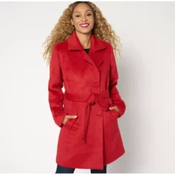 Susan Graver Petite Faux Wool Double Breasted Coat with Tie - a world of fashionable women's clothing, including a wide selection of dresses and trendy accessories.> Best