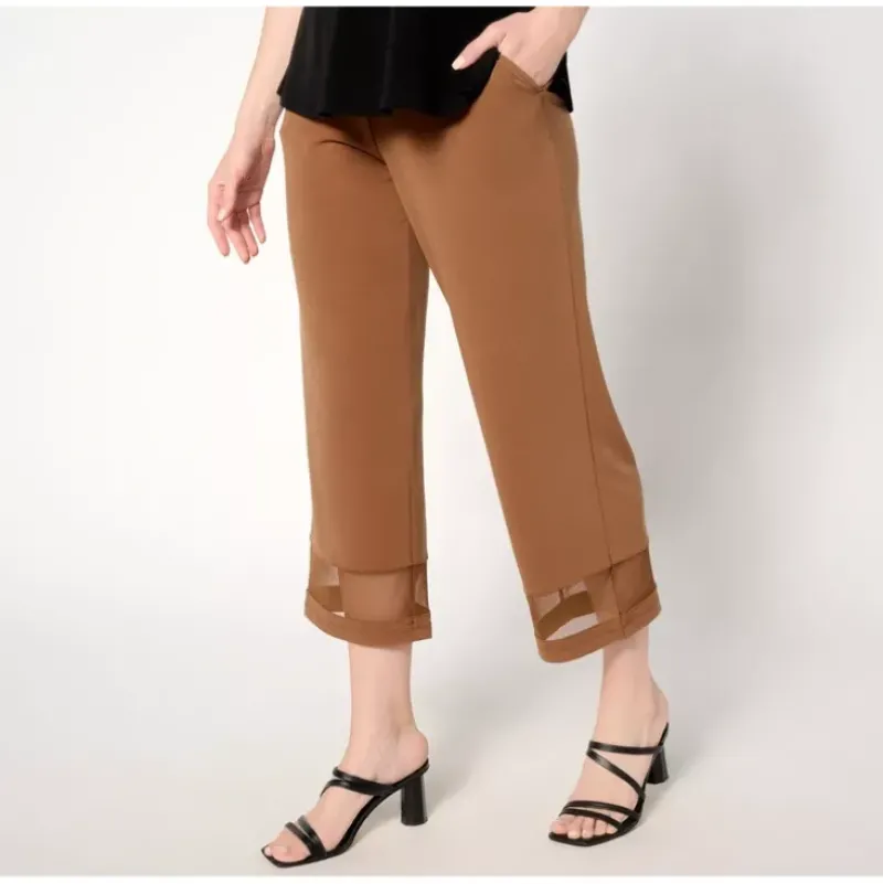 Susan Graver Petite Liquid Knit Wide Leg Crop Pants w/ Mesh - a world of fashionable women's clothing, including a wide selection of dresses and trendy accessories.> Flash Sale