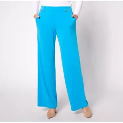 Susan Graver Petite Liquid Knit Wide Leg Pants Button Detail - a world of fashionable women's clothing, including a wide selection of dresses and trendy accessories.< Fashion