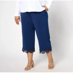 Susan Graver Petite Liquid Knit Wide-Leg Crop Pants with Lace Hem - a world of fashionable women's clothing, including a wide selection of dresses and trendy accessories.< Fashion