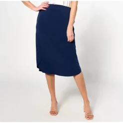Susan Graver Petite Modern Essentials Liquid Knit Curve Hem Skirt - a world of fashionable women's clothing, including a wide selection of dresses and trendy accessories.> Best