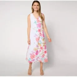 Susan Graver Petite Printed Chiffon Overlay 2-Piece Midi Dress - a world of fashionable women's clothing, including a wide selection of dresses and trendy accessories.< Dresses
