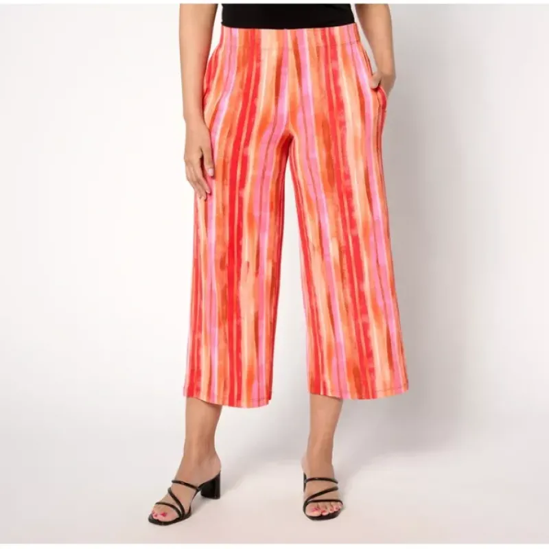 Susan Graver Petite Printed Liquid Knit Wide Leg Crop Pants - a world of fashionable women's clothing, including a wide selection of dresses and trendy accessories.< Fashion