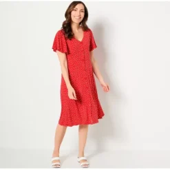 Susan Graver Petite Printed Liquid Knit Button Front Dress - a world of fashionable women's clothing, including a wide selection of dresses and trendy accessories.< Dresses