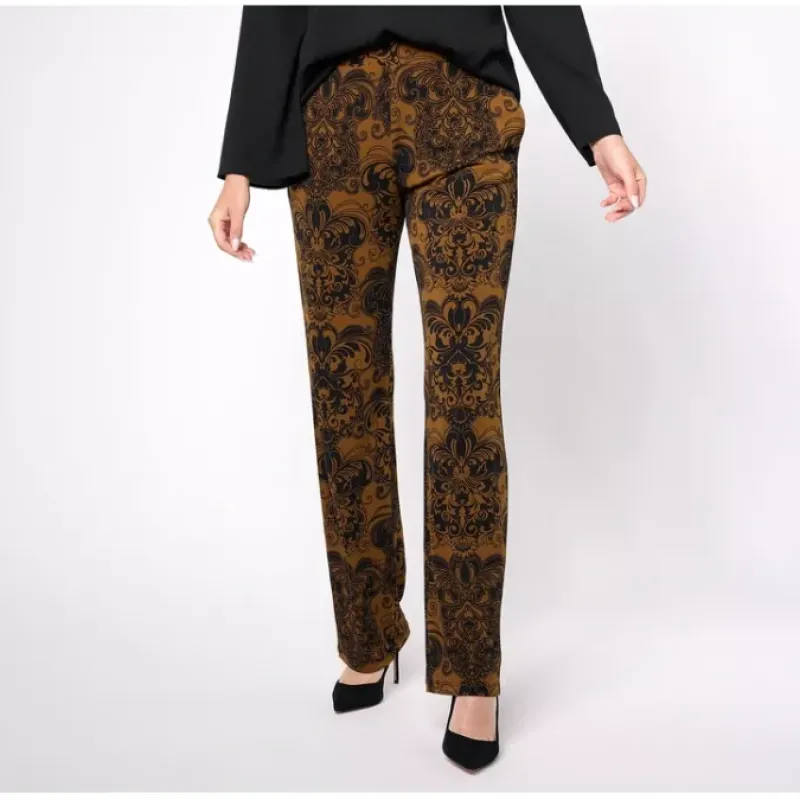 Susan Graver Petite Printed Liquid Knit Sofia Straight Pants - a world of fashionable women's clothing, including a wide selection of dresses and trendy accessories.< Fashion