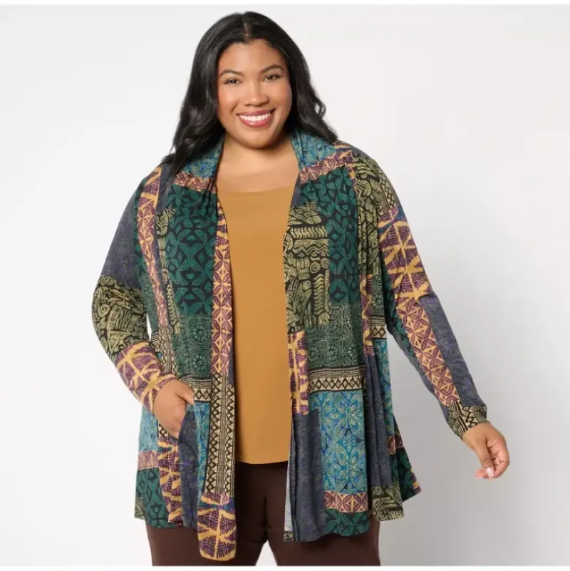 Susan Graver Petite Printed Liquid Knit Cardigan and Solid Tank Set - a world of fashionable women's clothing, including a wide selection of dresses and trendy accessories.> Best Sale