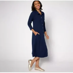 Susan Graver Petite Sweater Rib Knit 3/4 Sleeve Midi Dress - a world of fashionable women's clothing, including a wide selection of dresses and trendy accessories.< Dresses