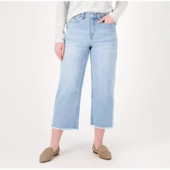 Susan Graver Petite Wide Leg Crop Jean with Frayed Hem - a world of fashionable women's clothing, including a wide selection of dresses and trendy accessories.< Fashion