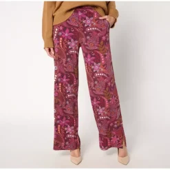 Susan Graver Reg Printed Liquid Knit Wide-Leg Pants w/ Slits - a world of fashionable women's clothing, including a wide selection of dresses and trendy accessories.< Fashion