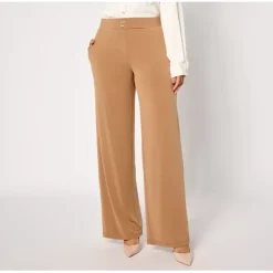 Susan Graver Regular Liquid Knit Wide-Leg Pants w/ Button Detail - a world of fashionable women's clothing, including a wide selection of dresses and trendy accessories.< Fashion
