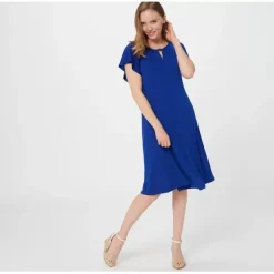 Susan Graver Regular Liquid Knit Flutter Sleeve Dress w Keyhole - a world of fashionable women's clothing, including a wide selection of dresses and trendy accessories.< Dresses