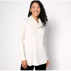 Susan Graver Regular Liquid Knit Tunic w/ Sequin Cowl Neck - a world of fashionable women's clothing, including a wide selection of dresses and trendy accessories.< Dresses