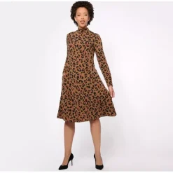 Susan Graver Regular Liquid Knit A-Line Long-Sleeve Mock Neck Dress - a world of fashionable women's clothing, including a wide selection of dresses and trendy accessories.< Dresses