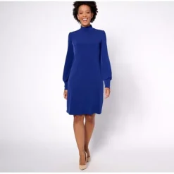 Susan Graver Regular Liquid Knit Long Blouson Sleeve Dress - a world of fashionable women's clothing, including a wide selection of dresses and trendy accessories.< Dresses