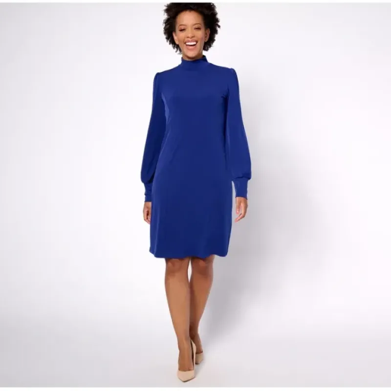 Susan Graver Regular Liquid Knit Long Blouson Sleeve Dress - a world of fashionable women's clothing, including a wide selection of dresses and trendy accessories.< Dresses