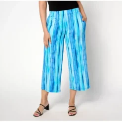 Susan Graver Regular Printed Liquid Knit Wide Leg Crop Pants - a world of fashionable women's clothing, including a wide selection of dresses and trendy accessories.< Fashion