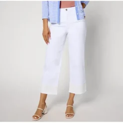 Susan Graver Regular Stretch Denim Wide Leg Crop Jean with Lace - a world of fashionable women's clothing, including a wide selection of dresses and trendy accessories.< Fashion