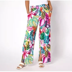 Susan Graver Soleil Knit Regular Printed Wide-Leg Pant - a world of fashionable women's clothing, including a wide selection of dresses and trendy accessories.< Dresses