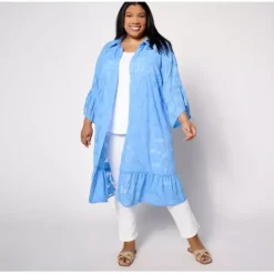 Susan Graver Soleil Regular Burnout Floral Button-Front Cover-Up - a world of fashionable women's clothing, including a wide selection of dresses and trendy accessories.< Dresses