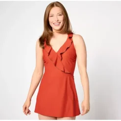 Susan Graver Soleil Ruffle Faux Wrap Swim Dress - a world of fashionable women's clothing, including a wide selection of dresses and trendy accessories.< Dresses