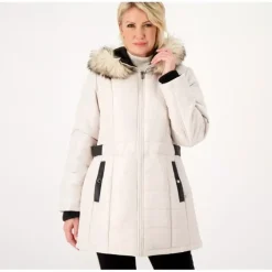 Susan Graver Water-Resistant Puffer Coat with Faux Leather Detail - a world of fashionable women's clothing, including a wide selection of dresses and trendy accessories.> Cheap