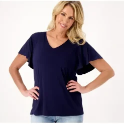 Susan Graver Weekend Cool Touch V-Neck Flutter Sleeve Top - a world of fashionable women's clothing, including a wide selection of dresses and trendy accessories.< Fashion