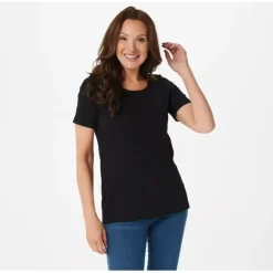 Susan Graver Weekend Essentials Comfy Cotton Knit Top - a world of fashionable women's clothing, including a wide selection of dresses and trendy accessories.< Dresses