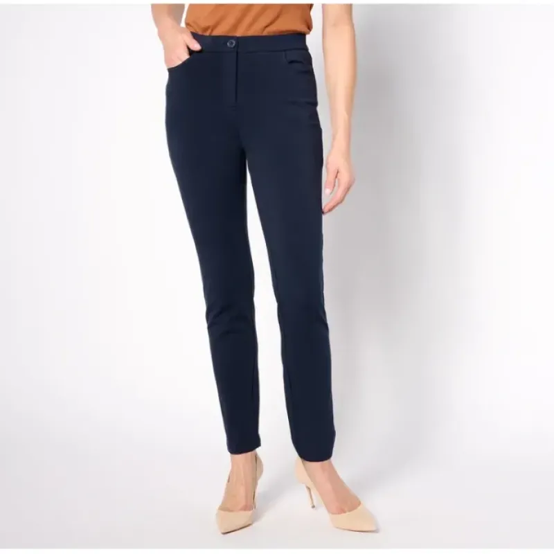 Susan Graver Weekend Petite Premium Stretch Jean Pocket Zip Front Pants - a world of fashionable women's clothing, including a wide selection of dresses and trendy accessories.< Dresses