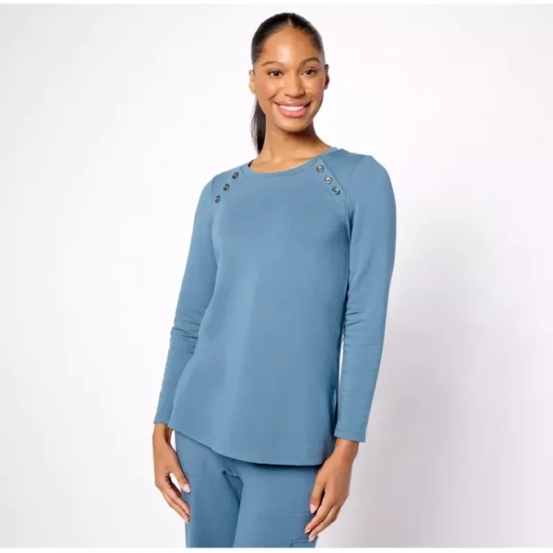 Susan Graver Weekend Regular Brushed Back Knit Tunic w/ ButtonDetail - a world of fashionable women's clothing, including a wide selection of dresses and trendy accessories.< Shop All